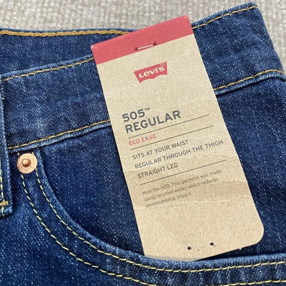 Levis 505 Jeans Mens 34x32 Blue Medium Wash Regular Straight Stretch Denim Pants